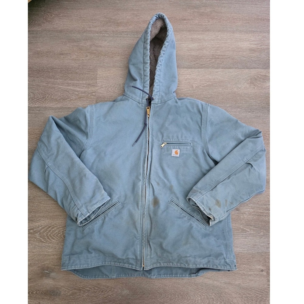 Carhartt WJ141-331 Blue Sherpa Lined Sandstone Sierra Jacket Womens Large 12/14